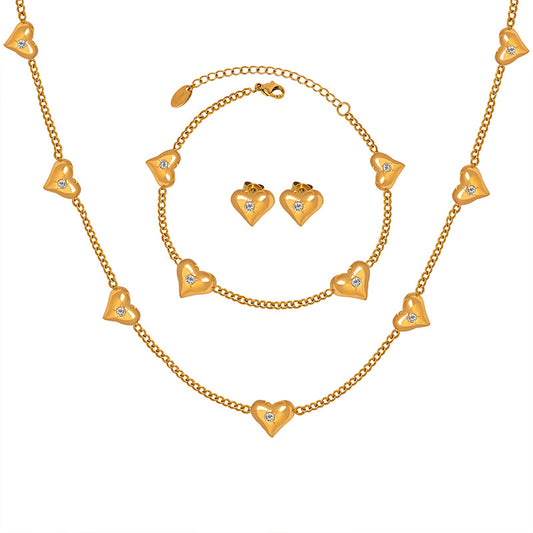 Gold Heart Set consisting of a necklace, bracelet and a pair of earrings